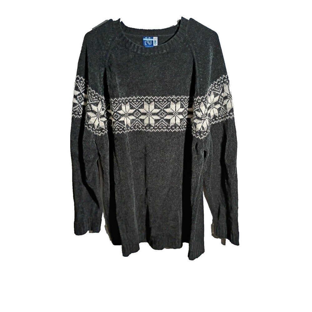 Venezia Jean Woman 18/20 Black White Snowflake Sweater Knit Pullover Cabin Core